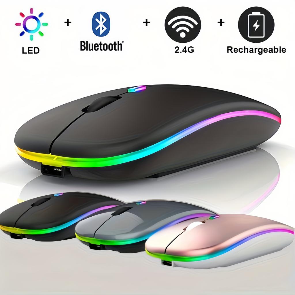 Беспроводная мышь Bluetooth и 2,4 ГГц Двойной режим перезаряжаемый RGB эргономичный бесшумный щелчок для ПК iPad ноутбука сотового телефона телевизора