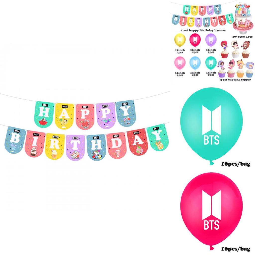 Набор принадлежностей для дня рождения в стиле BTS с яркими украшениями Bangtan Boys