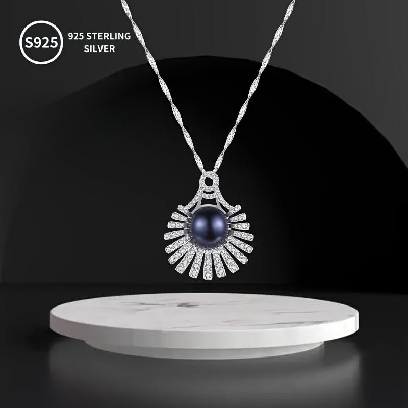 925 Sterling silver freshwater pearl and zircon pendant necklace Elegant blue pearls and sparkling zircon stones make a perfect holiday gift for