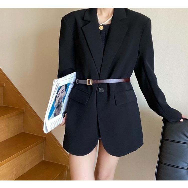 Black Suit Jacket for Women with Unique Korean Design Chic Loose Casual Slimming Autumn Spring Small Suit Top