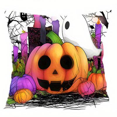 Short plush material pillowcaseHome Decor Halloween Pumpkins Ghosts Decorative Pillow Covers Pattern Cushion Cover Suitable fo