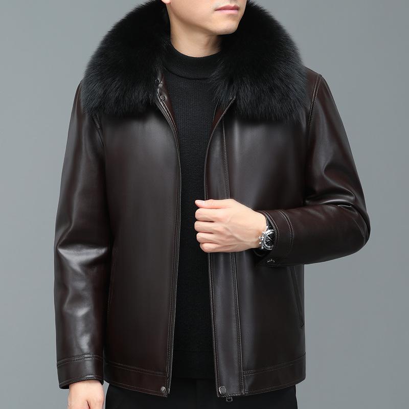 Leather Jacket Men's Genuine Leather Men's Winter New Fox Fur Collar Removable Lining Sheepskin Down Jacket Men's Jacket