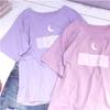 Топы с эстетичным фиолетовым принтом луны, Harajuku, Япония, милая, милая, розовая, повседневная, милая, винтажная женская футболка Harajuku Kawaii для девочек