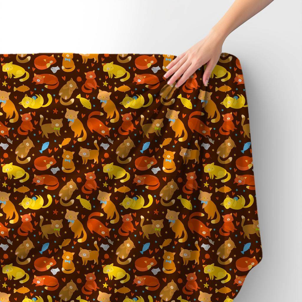 Royal Samt Stoff Polyester Zum Nähen - Motiv Katzen In Herbstfarben