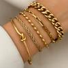 5Pcs/Set Stainless Steel European and American Cross-border Fashion Trend Paperclip Cuban Chain Bracelet Multi-layer Snake Bone Chain Bracelet