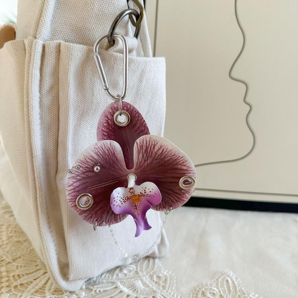 Ornament Orchid Flower Pendant Elegant Flower Bag Accessories Butterfly Orchid Key Ring  Backpack