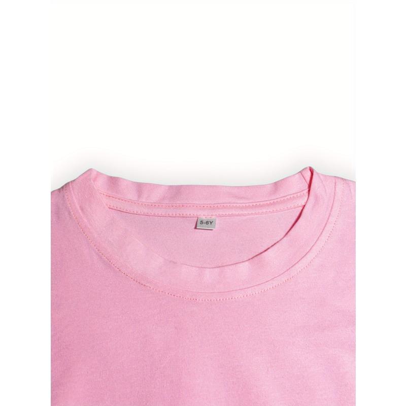 European sizes Girls' Round Neck T-Shirt, Stylish Print Short Sleeve Casual Top