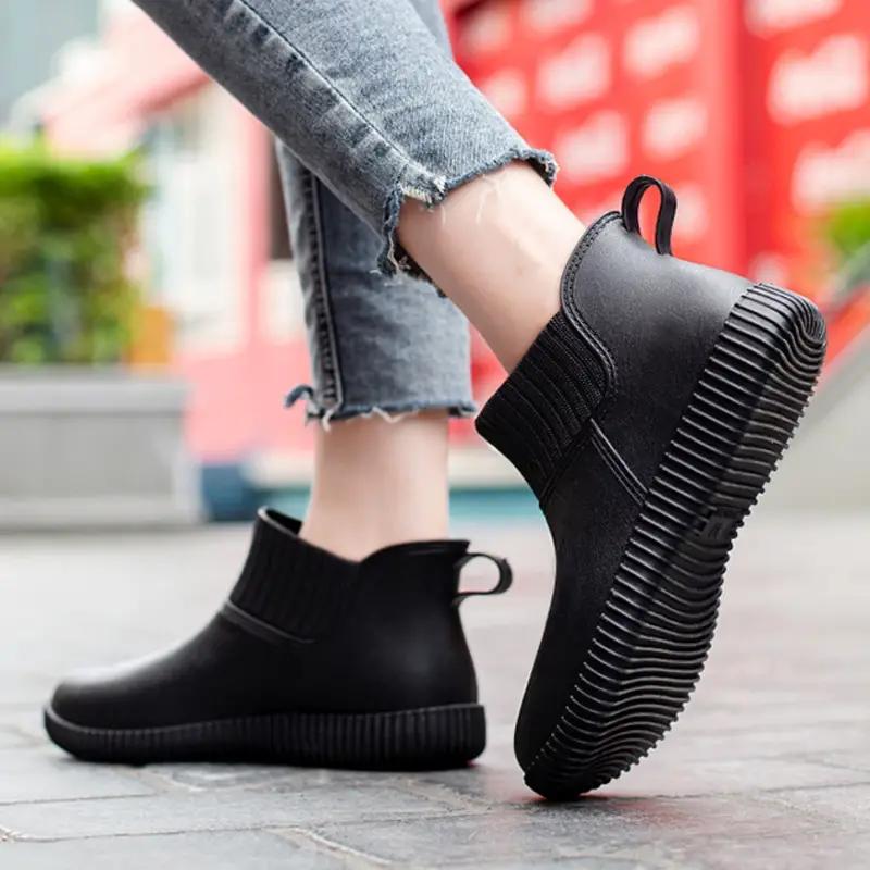 Женские нескользящие однотонные резиновые сапоги на плоской подошве, водонепроницаемая резиновая обувь без шнуровки, уличная рабочая обувь