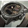 Naviforce Мужские повседневные коричневые кожаные спортивные часы, модные цифровые кварцевые наручные часы с двойным дисплеем
