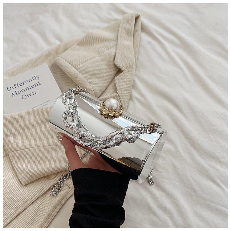 Легкая роскошная женская сумка-клатч для вечеринок, темпераментная универсальная сумка на цепочке, новая яркая сумка-цилиндр на одно плечо с цепочкой