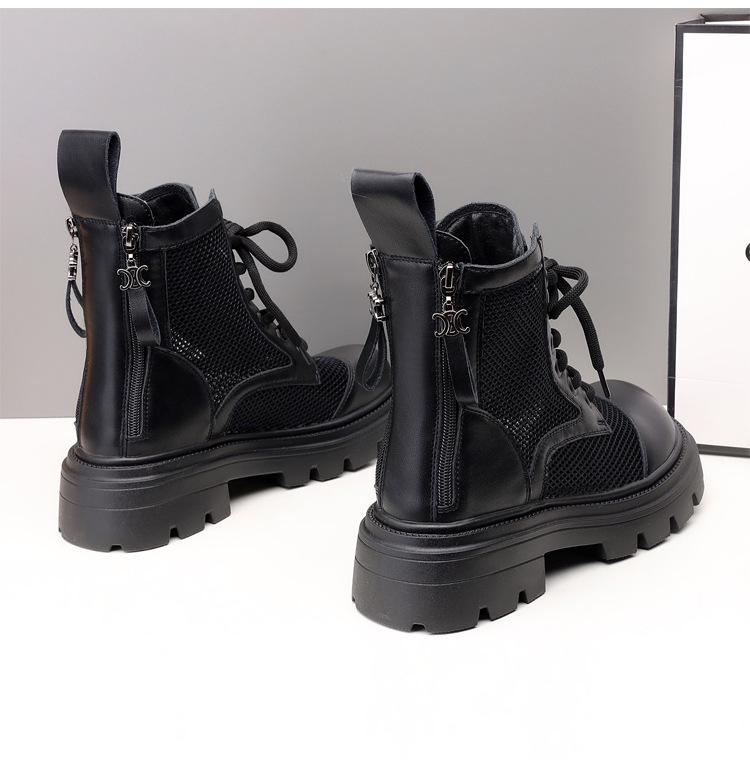 2025 Женские ботинки Мартин в британском стиле из сетки и кожи - Дышащие, на толстой подошве, перфорированные, короткие ботинки для лета