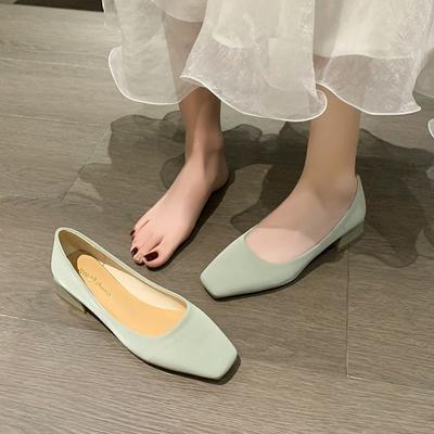 Женская летняя обувь с квадратным носком для женщин 2024 года, обычная кожа, повседневная, на низком каблуке, элегантная, офисная, зеленая обувь, для отпуска, весна