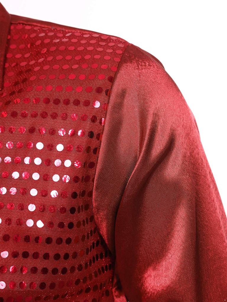 Mens Sequined Dance Latin Shirt Turndown Collar Long Sleeve Stage Costume Sparkly Jazz Performance Top