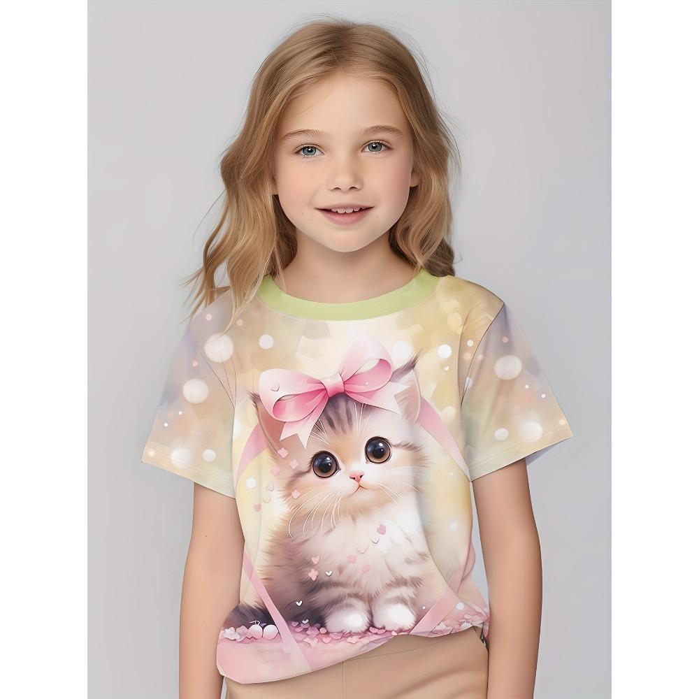 Детская одежда Футболки для девочек Детские футболки с коротким рукавом Милый узор с принтом Повседневная одежда для девочек Детская летняя одежда Топы