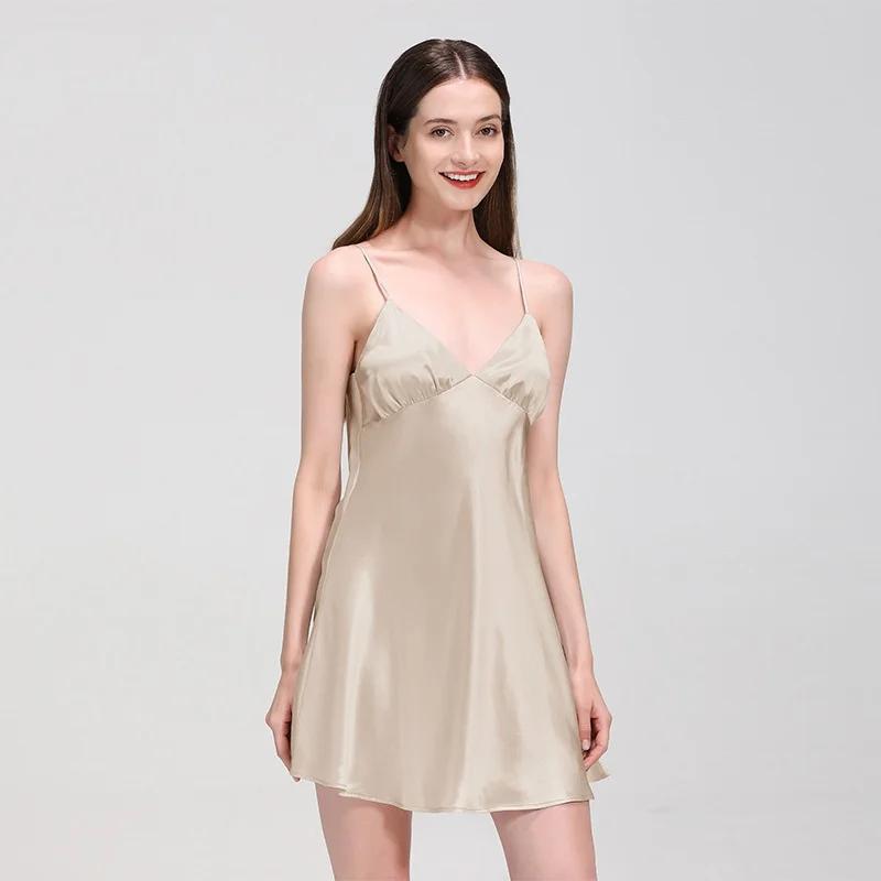 Женская шелковая пижама, ночная рубашка, короткая, женская домашняя одежда, летняя пижама, пижама из чистого шелка