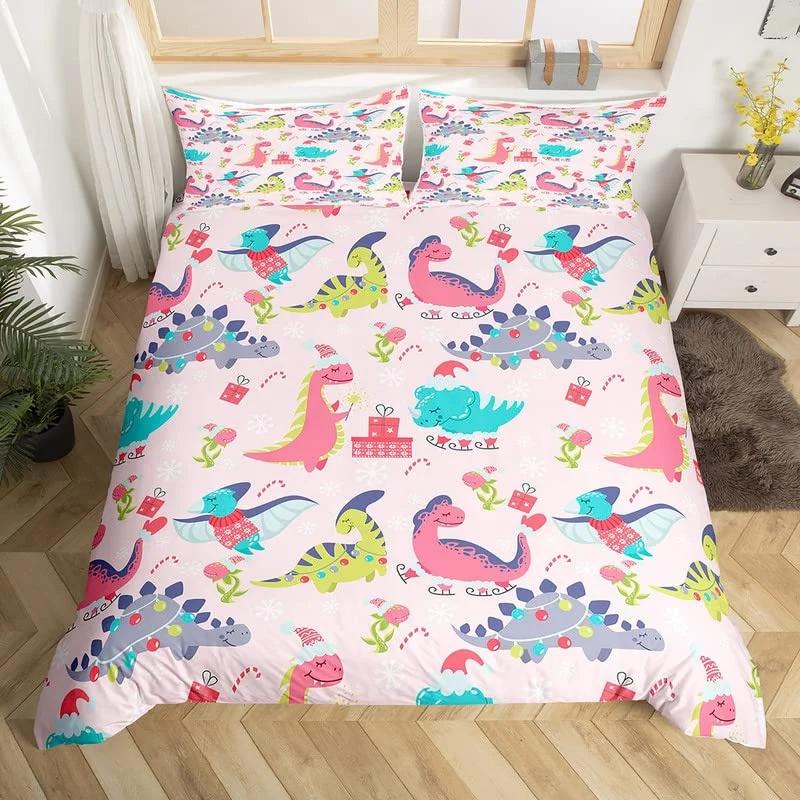 Cartoon Dinosaur Duvet Cover Cute Animal Bedding Set Microfiber Jungle Dino Christmas Theme Quilt Cover Single Double King Size