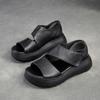 Women Sandals Thick Sole Peep Toe Platform Shoes Genuine Leather Vintage Comfortable Sandals