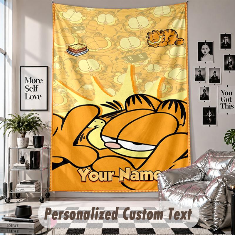 Wall Hanging Tapestry With Custom Name & Text, Garfield Decorative Tapestry For Bedroom