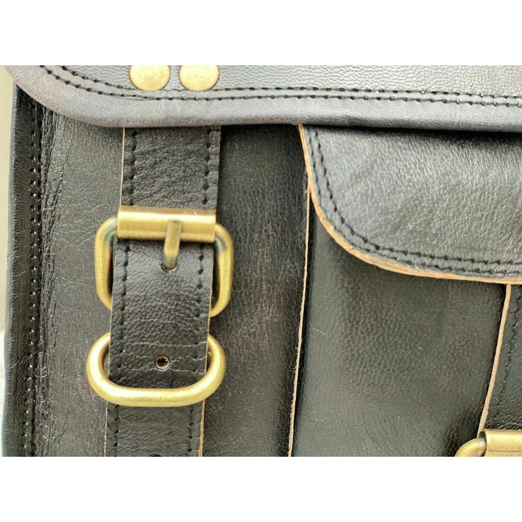 Bags 3 Side Pouch Panniers( Waxed Bull Hide Black Leather) Motorcycle Saddle