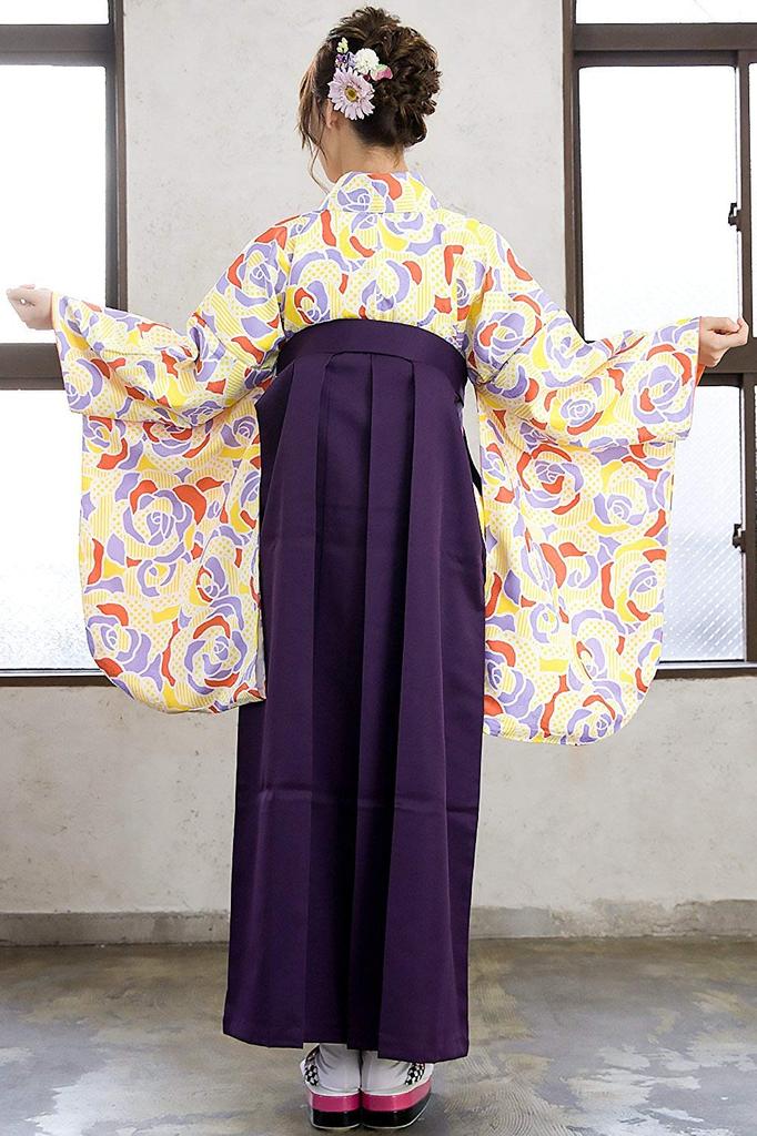 Комплект хакама CCM кимоно с рукавами 2 сяку однотонный комплект хакама хакама для женщин x Темно-фиолетовый Красный x [KYOETSU] 4 предмета (кимоно, хакама, оби, нижнее кимоно)