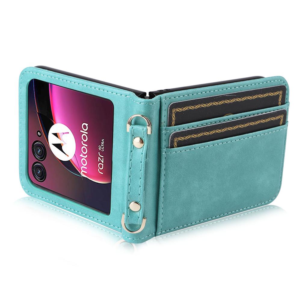 For Motorola Razr 40 Ultra 5G Hard PC+PU Leather Cover One-piece Design Card Slots Phone Case with Lanyard