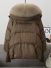 Winter New Fur Collar Puffer Down Parka Loose Down Warmer Thicken Snow Jacket Pocket Zipper Faux Fur Outerwear Female