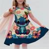 Disney Stitch 3d Printed Short Sleeved Dress Loose And Comfortable Party Dress Daily Leisure Going Staying 3-14 Year Old Girl