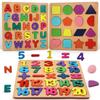 Wooden Puzzles for Toddlers Montessori Baby Learning Alphabet Number Shape Puzzle Toys Kids Educational Matching Board Wood Game