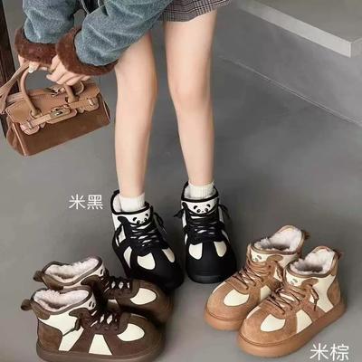 Огромные удобные и хорошо выглядящие высокие ботинки на шнуровке с толстой подошвой для женской 2025 корейской версии с большой головой, цветной и бархатной отделкой