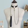 Women Faux Leather Collar Leash Chain Decor Adjustable Erotic Lover Necklace Cosplay Nightclub Party Choker Individual Neck Jewelry