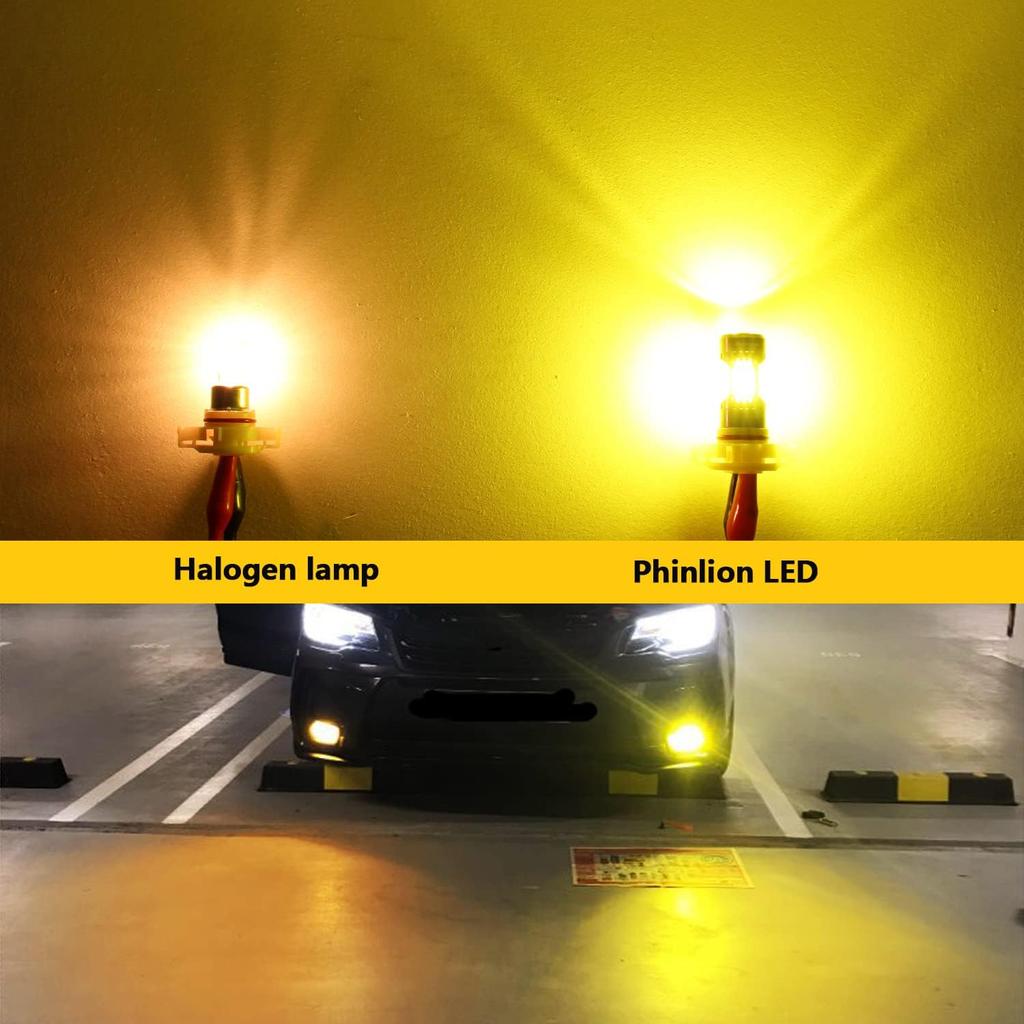 PHINLION 5202 PS24W Golden Yellow LED Fog Light Bulbs, 3200 Lumens Super Bright 5201 12085 PS19W 3030 30-SMD DRL Replacement Lamps for Cars, Trucks,