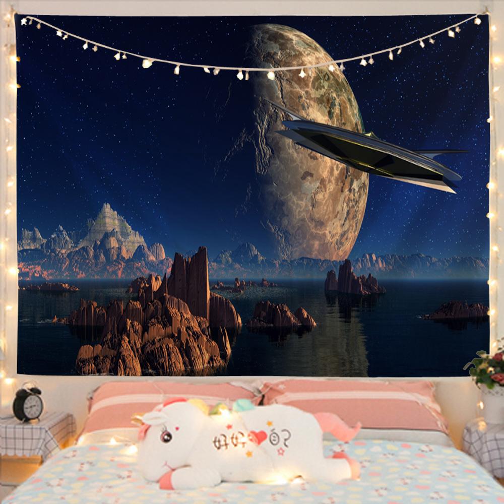 Таинственный гобелен с космическим кораблем, подвесной экзопланет, общежитие, Звезда Вселенной, спальня, гостиная, домашний декор