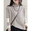 Новый осенне-зимний свитер с полосатым низом средней высоты, женская футболка с длинным рукавом, хлопковый вязаный внутренний топ