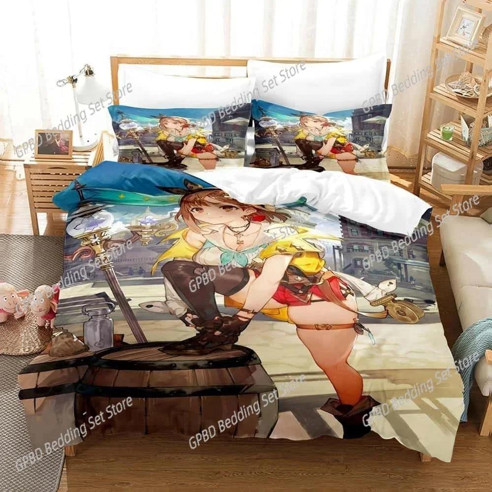 Atelier Ryza 2 Затерянные Легенды и Тайная Фея 3D НОВЫЙ Пододеяльник Наволочка Комплект Постельного Белья Взрослый Девочка Спальня Односпальный Двуспальный Большой