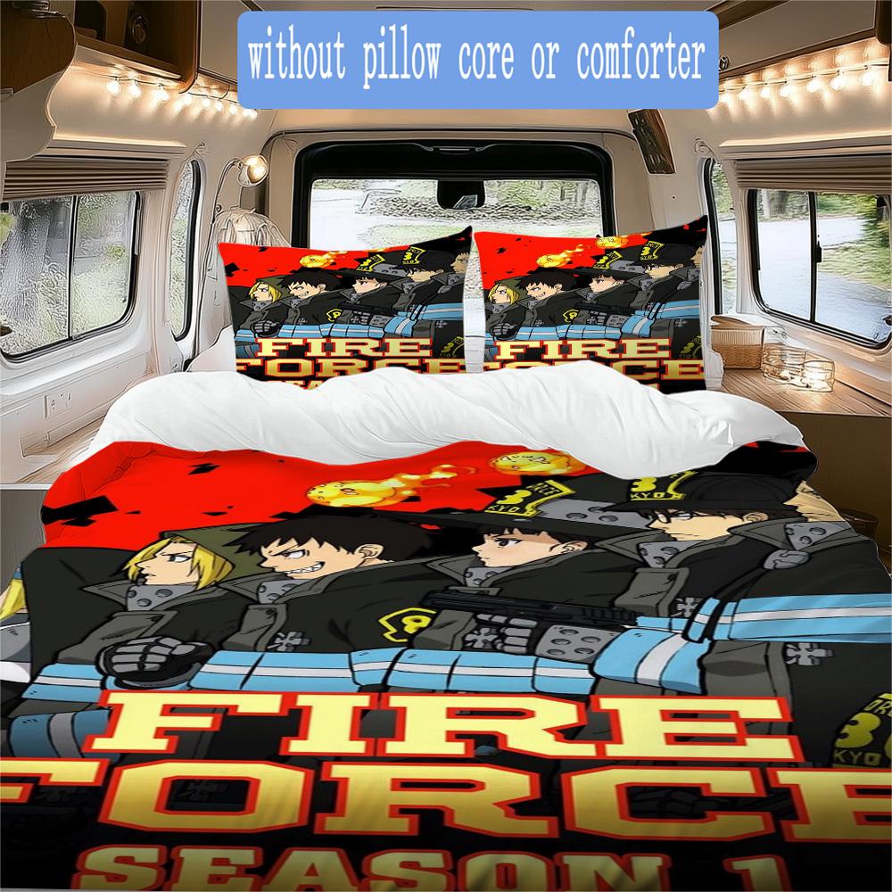 Fire Force Pattern Bedding,Quilt Set Quilt Cover Pillowcase Home Birthday Gift (1*duvet cover+2*pillowcase,without core)SSJT0917529