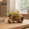 Natural Wood Grain Style Plant Pots Resin Tree Stump Flowerpot for Succulents Small Plants, Imitation Planter Compact Leafy Plants Indoor Home Office