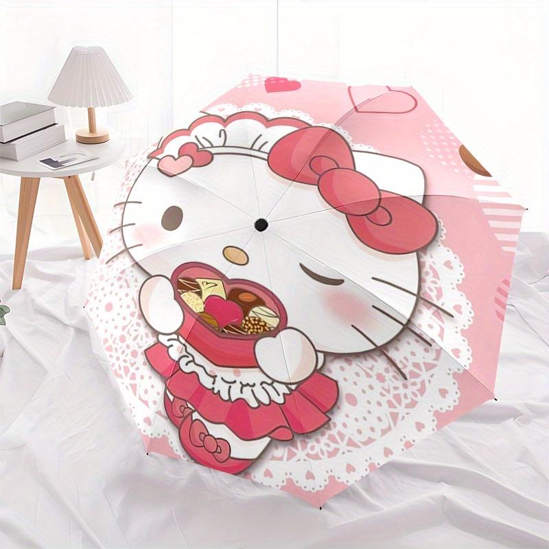 Hello Kitty,Valentine's Day Automatic Folding Umbrella-Simple 8-Rib Design, Bright Cartoon Pattern, Durable Iron Frame, Suitable For Travel,