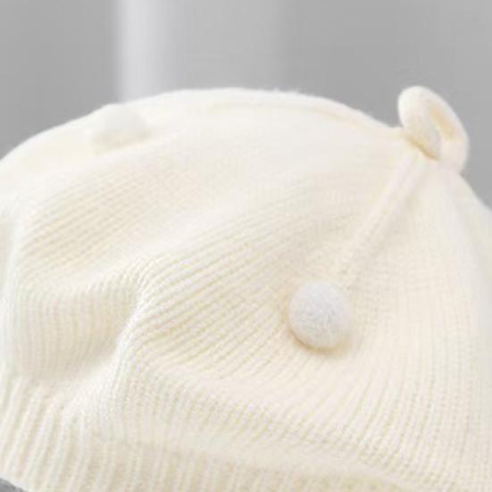 Французский Стиль Берет Шляпа Плюшевый Помпон Декор Детский Берет Шляпа с Противоскользящим Дизайном Эластичная Посадка Теплая Вязаная Шапка Осень Зима Головной Убор