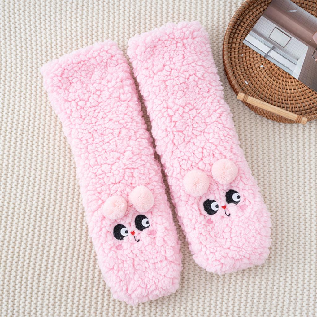 Ladies' Cute Lamb Velvet Socks Thick Warm Sleep Socks With Thick Velvet Cartoon Embroidery Floor Socks