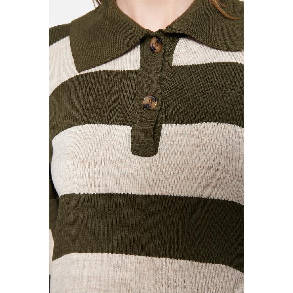 Черный полосатый трикотаж с воротником-поло Tctaw23kz00039