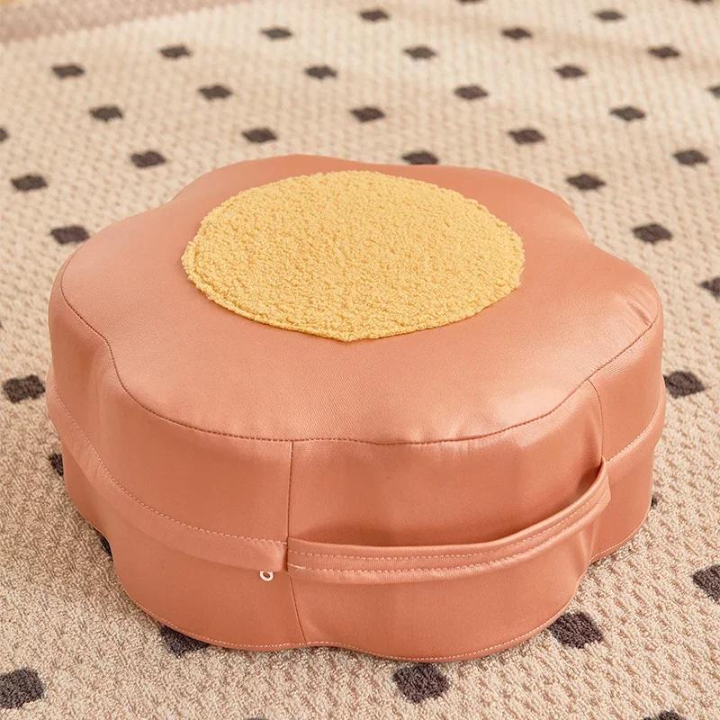 Чехол для пуфа Comfort из овечьей шерсти/кожи PU с переносной ручкой, японский пуф, напольная подушка для сиденья (БЕЗ внутреннего наполнения)