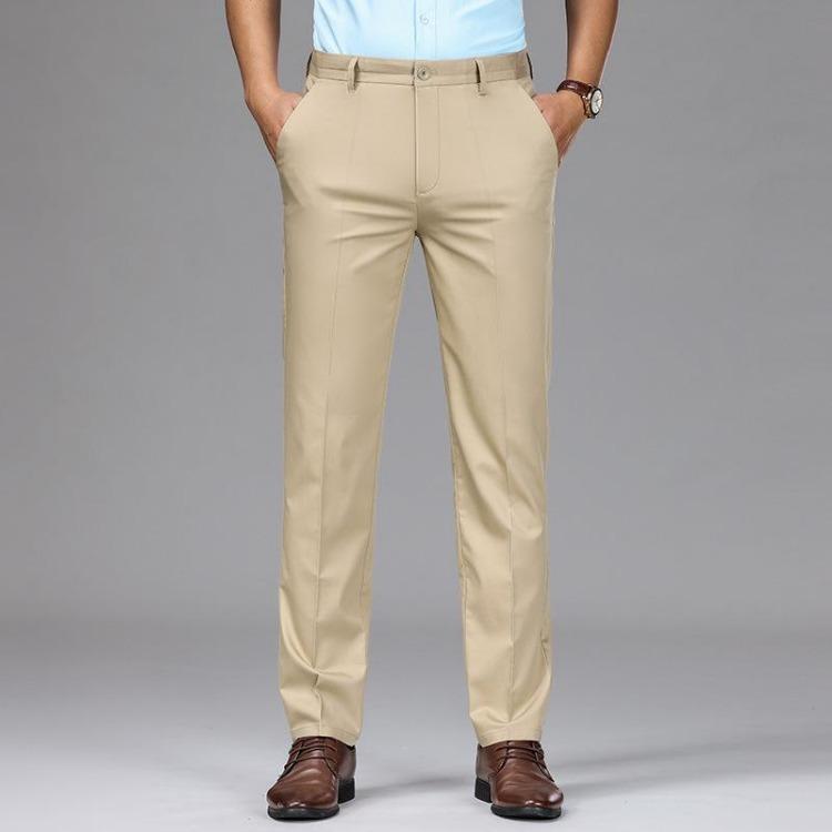 Мужские брюки в стиле business casual, с высокой талией, на резинке, из ткани модал с эффектом «ледяной драпировки», прямого кроя