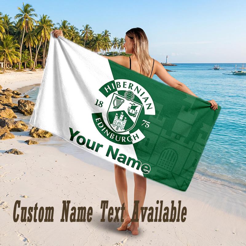 Hibernian FC Design Beach Towel Custom Text Large Towel for Beach Vacation