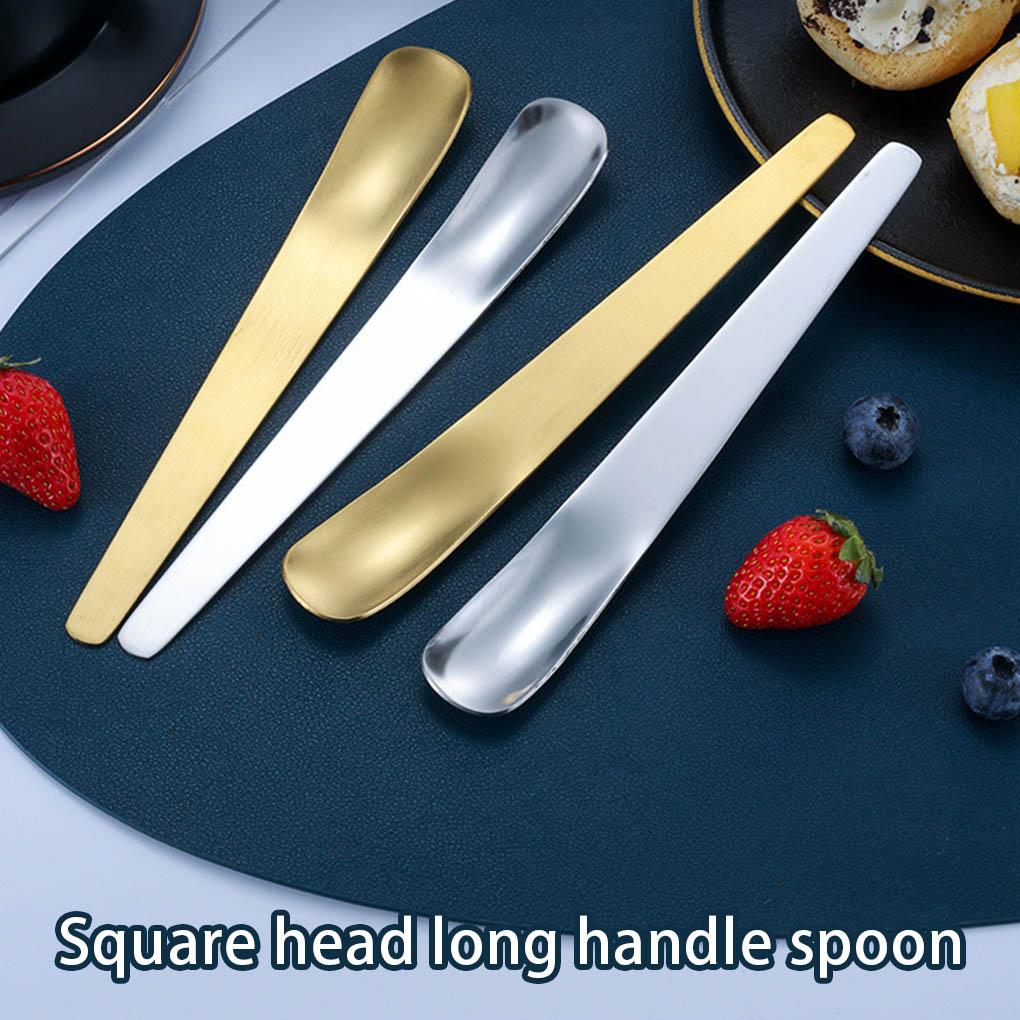 Ложка для десерта торта, плоская ложка для размешивания чая и мороженого, столовые приборы, интегрированные металлические гладкие края, длинная ручка, половники для пикника