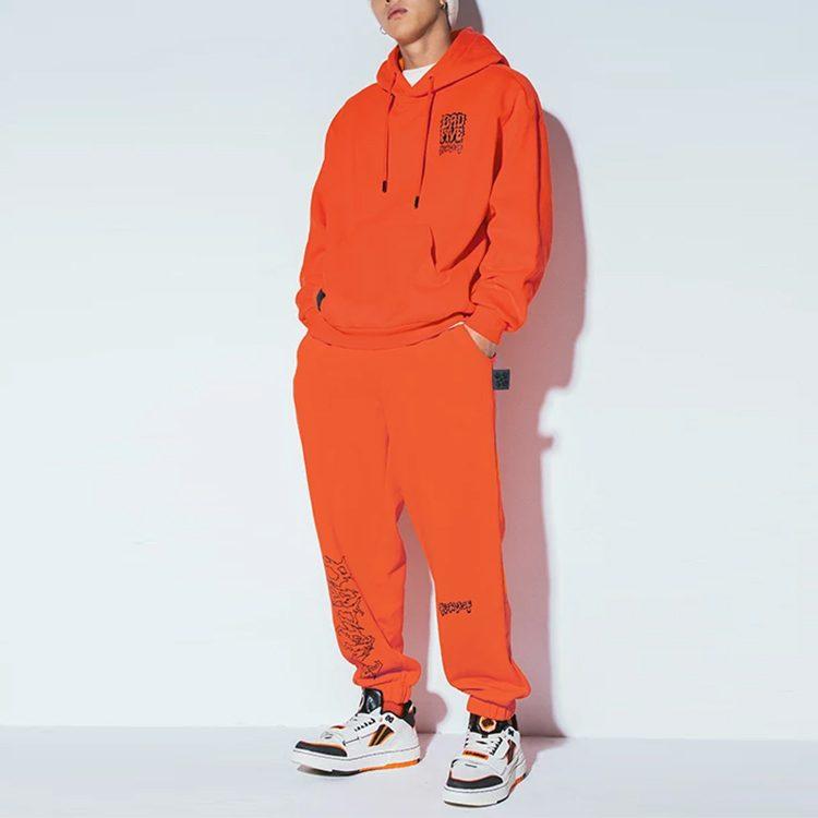 Li Ning BADFIVE Long An Молодежные Термобрюки из Флиса Свободного Кроя с Эластичными Манжетами Вязаные Спортивные Брюки Мужские Неоновый Оранжевый Пламень AKLRF27-6