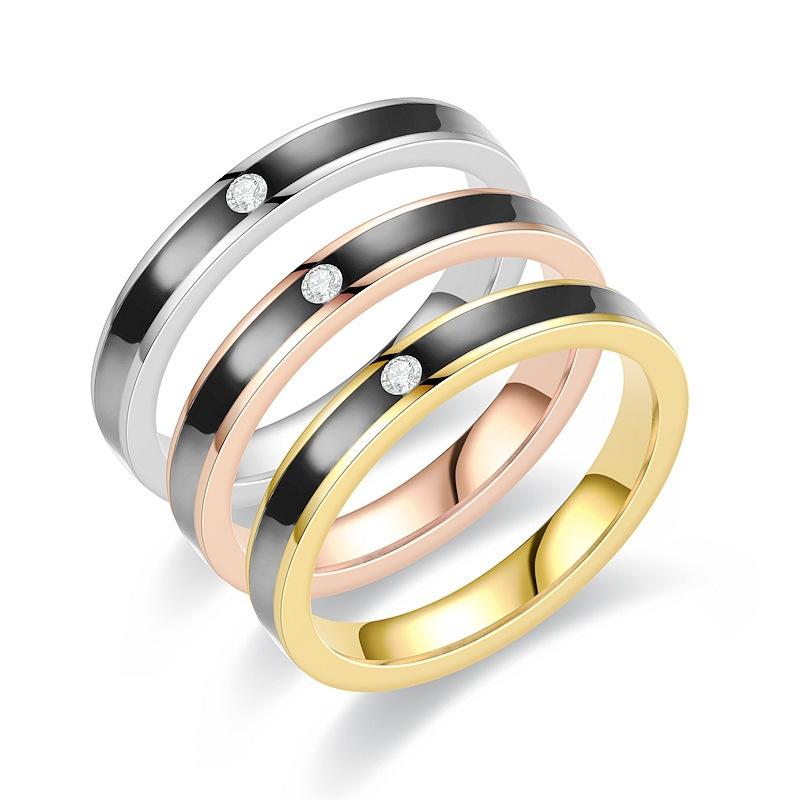 Japanese and Korean titanium steel diamond-encrusted oil drop ring female, temperament advanced sense light luxury couple ring diamond ring male