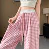 145 Женские летние петит клетчатые брюки с высокой талией - Увеличивающие рост, широкие, в стиле кэжуал, стройнящие драпированные брюки из ледяного шелка