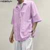 INCERUN Летние мужские рубашки свободного покроя с коротким рукавом и полосатыми карманами