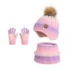 3Pcs/Set Kids Winter Knitted Scarf Gloves Set Pom Pom Ball Rainbow Color Brimless Hat Touchscreen Gloves Neck Warmer Set