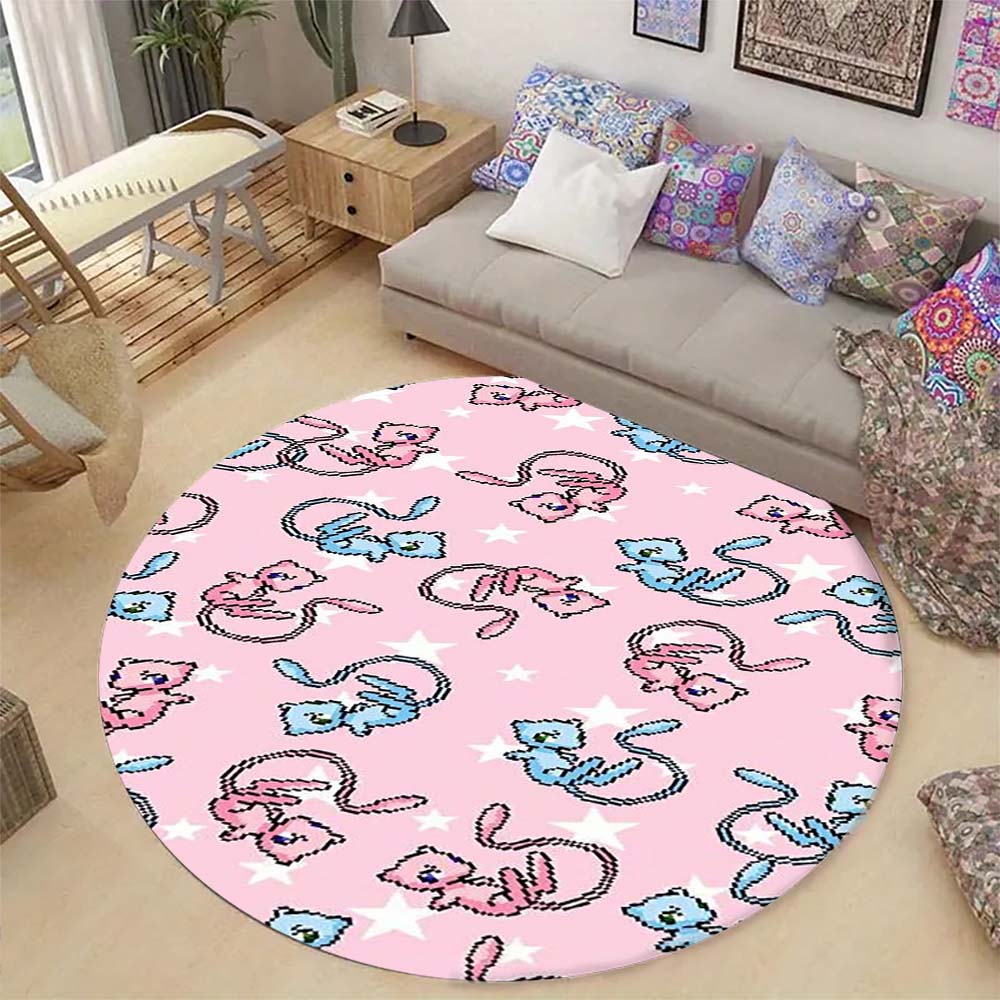 Lovely Eevee Cartoon Round Rug Fashion Aesthetic Floor Mat Wear Resistant Home Indoor Decor